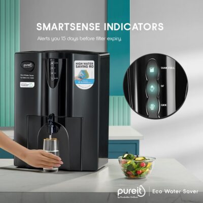 HUL Pureit Eco Water Saver RO+UV+MF+Mineral | INR 2000 Off on Exchange | 7 stage | 10L | Upto 60% Water Savings | Suitable for Borewell, Tanker & Municipal Water | Table Top | Wall Mountable |Black - Image 4