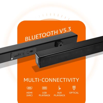 amazon basics Soundbar with Wired Subwoofer, 90W RMS, 2.1 Channel, Remote Control, BT v5.3, HDMI (ARC Cable), Optical, Aux, USB, Compatible with TV, Smart Phones, Tablets, PCs (Black) - Image 7