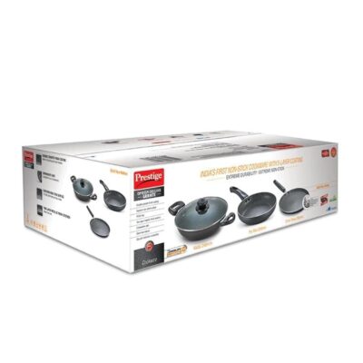 Prestige Omega Deluxe Granite Aluminium 3 Pcs Set- Tawa, Fry Pan & Kadai with 1 Glass Lid|Non-Stick|Spatter-Coated Surface|Induction & Gas Compatible|Black - Image 9