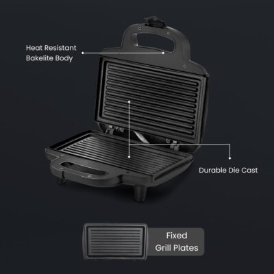 Prestige PGMFB 800 Watt Grill Sandwich Toaster with Fixed Grill Plates, Black - Image 5