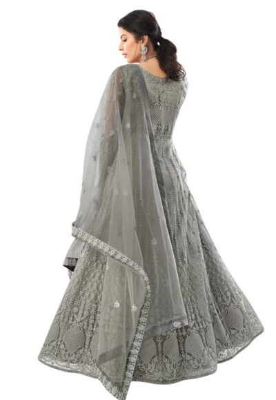WEDDING SUTRA Women's Designer Gown with Dupatta (Free Size_Grey) - Image 2