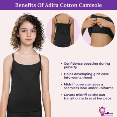 Adira | Camisole for Girls 13-14 Years | Flat Padded Innerwear Vest | Cami for Puberty | Overs Nipples & Gives Confidence at School | Soft, Stretchy Cotton | Pack of 2 - Image 5