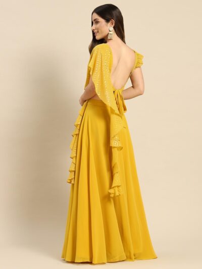 TRENDMALLS Women's Georgette Lehenga Choli Crop Top With Foil Print Dupatta (L254-Yellow, Semi stitched) - Image 2