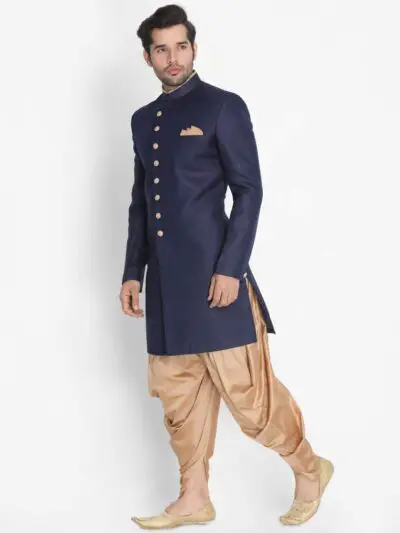 VASTRAMAY Men's Black Silk Blend Kurta and Dhoti Pant Set - Image 3