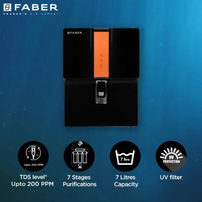 Faber CUV 8000 Water Purifier | UV+UF+Cu Guard |7L Tank, 7 Stage Filtration, Pre & Post Carbon| Not Suitable for Borewell/Tanker Water| Pressure & Purification Indicator | Upto 200 TDS | (Black) - Image 3