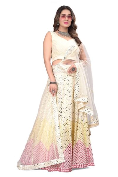 Golakiya saree's Off White Bridal Lehenga choli with Dupatta set for Wedding, Evening, Garba, Haldi - Image 5