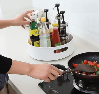 Clazkit Multi-Purpose Kitchen Storage Revolving Tray Cosmetic Organizer Rotating Tray Lazy Susan for Kitchen Cabinet Spice Rack - Image 3