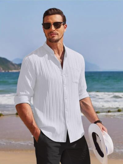Leriya Fashion Casual Textured Button Down Regular Fit Shirts Long Sleeve Shirt for Men - Image 3