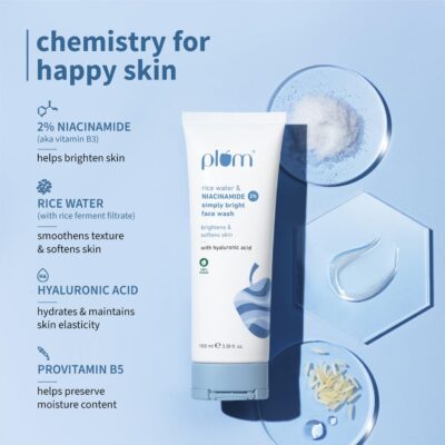 Plum Simply Bright 2% Niacinamide Face Wash with Rice Water | Brightens, Softens & Smoothens Skin | for Oily, Acne Prone, Dry, Normal, Sensitive Skin | Gentle & Non-Drying | for Men & Women | 100ml - Image 3