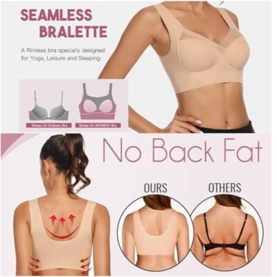 GLAMORAS Women Nylon Spandex Seamless Mesh Lace Bras for Women Wirefree Comfortable Padded Lift Push Up Thin Soft Sexy Back Smoothing Bra Pullover Bras. Size: L-3XL - Image 3