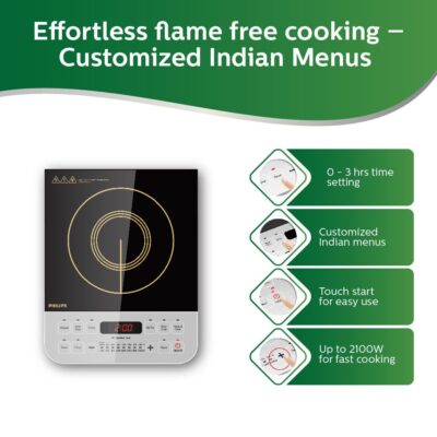 Philips Viva Collection HD4928/01 2100-Watt Induction Cooktop (Black) & Classic GC097/50 750-Watt Dry Iron (Peach) Combo - Image 3