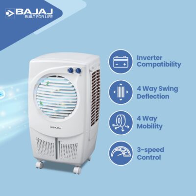 Bajaj PX25 Torque Personal Air Cooler 24L For Home|Room|Anti-Bacterial Honeycomb Cooling Pad|16Ft Powerful Air Throw|High Speed|Inverter Compatible|3-Yr Product 2-Yr Pump 1-Yr Motor Warranty【White】 - Image 3