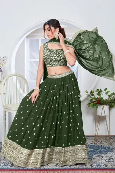 Women's Embroidered Georgette Semi-stitched Lehenga Choli for Women I Designer I New I Bridal I Navratri I Stylish I Lehenga for women - Image 2