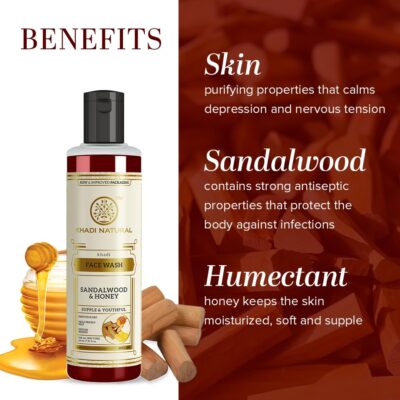 Khadi Natural Sandalwood & Honey Face Wash | Face Wash for Reducing Scars & Blemishes | Face Wash for Healthy Skin | Suitable for All Skin Types (210 ml) - Image 2
