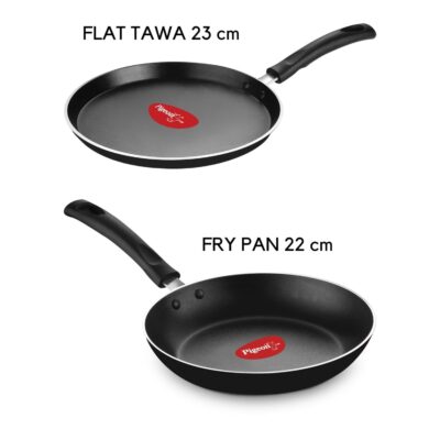 Pigeon Mio Nonstick Aluminium Cookware Gift Set, Includes Nonstick Flat Tawa, Nonstick Fry Pan, Kitchen Tool Set, Nonstick Kadai with Glass Lid, 8 Pieces Kitchen Set (Black) - Image 3