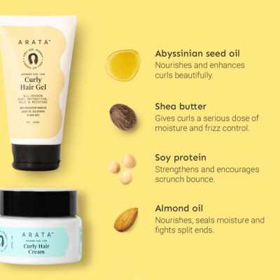 Arata Curl Styling Combo of 2 - Curl Cream (100gm) & Gel (150ml) | for Frizzy, Wavy, Curly, Coily Hair | Intensive Moisture & All-Season Curl Definition | No Sulphate,Paraben,Silicone | CG Approved - Image 4