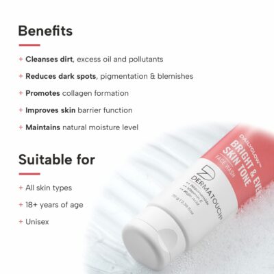 DERMATOUCH Bright & Even Tone Face Wash with Niacinamide, Vitamin E and Kojic Acid | Daily Gentle Face Wash For Tan, Pigmentation, Uneven Tone - 70G - Image 2