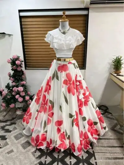 JULEE Women's Georgette Printed Lehenga Choli Flower LH - Image 4