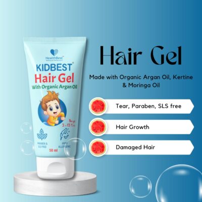 Healthbest Kids Hair Styling Gel - 50 ml - Organic Coconut Aloe Vera, Moringa, Argan & Kertine - Tear & Paraben Free - Enhances Vitamin B5 for Hair Growth & Damage Pack of 1 - Image 3