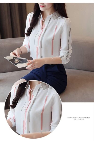 ROYALICA Trendy Regular Fit Striped White Colour Cotton Blend Collared Shirt for Womens - Image 2