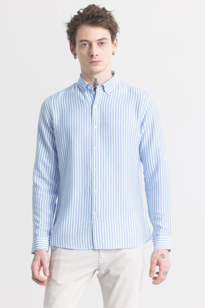 U-TURN Men's Cotton Casual Printed Striped Stylish Latest Shirt for Men - Image 2