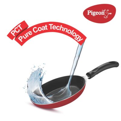 Pigeon Aluminium Nonstick Duo Pack Flat Tawa 250 and Fry Pan 200 Gift Set (Red) - Image 5