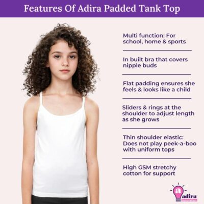 Adira Beginners Cami | Teenagers Cami with Light Flat Padding | Prevents Show of Nipple Buds | Stretchy Cotton for Daily Use at School | Pack of 1 - Image 3