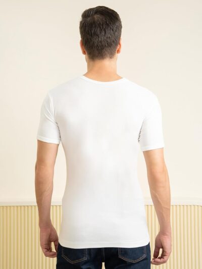 Lux Cozi Men's White Round Neck Half Sleeves 100% Cotton Vest with Extended Length for Easy Tuck (Pack of 3) - Image 5