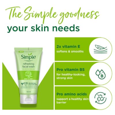 Simple Kind To Skin Refreshing Face Wash 150 ml | 100% soap-free gentle cleanser for sensitive, dry & oily skin, for women & men - Image 6