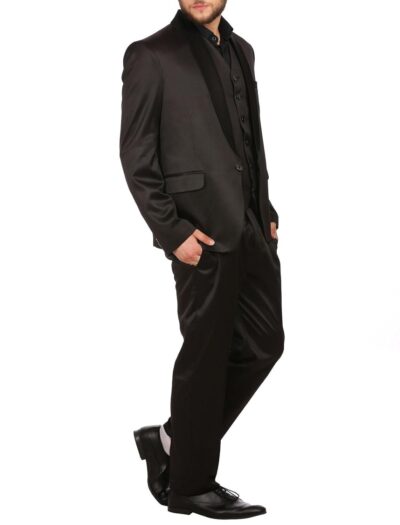 WINTAGE Men's Poly Blend Notched Lapel Black Tuxedo 3Pc Suit - Image 2