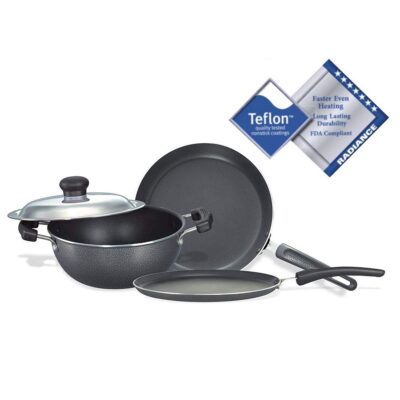 Prestige Omega Select Plus Residue Free Non-Stick Kitchen Set, 3-Pieces, Black/Silver, Aluminium - Image 4