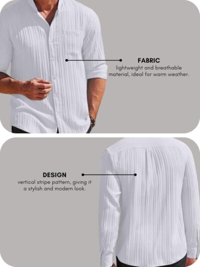 Leriya Fashion Casual Textured Button Down Regular Fit Shirts Long Sleeve Shirt for Men - Image 4