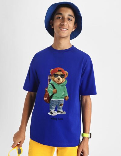 Veirdo® 100% Pure Cotton Oversized Loose Fit Drop Shoulder with Cool & Cozy Front Chest Graphic/Typographic Printed Round Neck Half Sleeve T-Shirt for Boys & Teens (Age Range: 11 to 15 Years) - Image 3