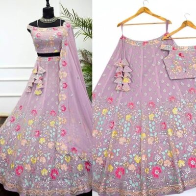 Vrucshraj clothing Women's Embroidered Georgette Semi-stitched Lehenga Choli for Women I Designer I New I Bridal I Navratri I Stylish I Lehenga for women - Image 3