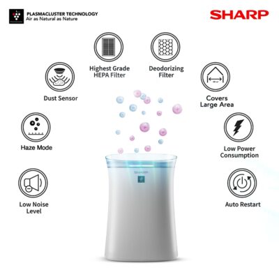 SHARP Room Air Purifier FP-F40E-W (White) with Plasmacluster™ Ion Technology, Haze Mode, Odour & Dust Sensor, True HEPA & Deodorizing Filter| Coverage Area: up to 320 ft² - Image 4