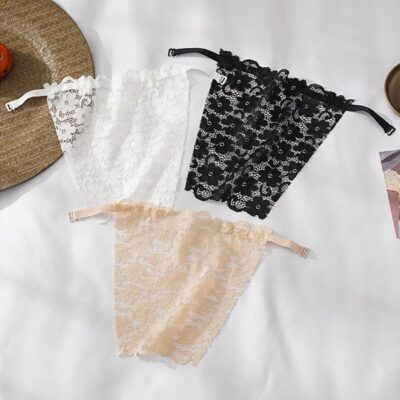 Bowiemall Cotton Clip-on Mock Lace Camisole for Women Deep Neck Cleavage Cover High Neck Camisoles Insert Vest Bra- Set of 3, Multicolor - Image 2