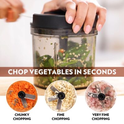 Borosil EazyPull Chopper with 6 Blades, Pull Chopper with Durable String, Mini Chopper for Kitchen, for Chopping Vegetables, Leafy Greens & Herbs, BPA-Free, Unbreakable 900 ml Chopping Bowl - Image 4