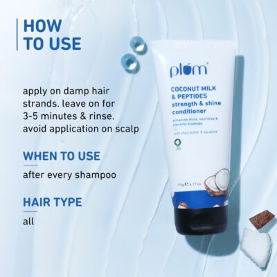 Plum Coconut Milk & Peptides Conditioner for Dull & Rough Hair I Provides Soft, Smooth & Silky Hair I Strengthen & Hydrate Strand | Hair Conditioner for Women & Men I 175g - Image 3