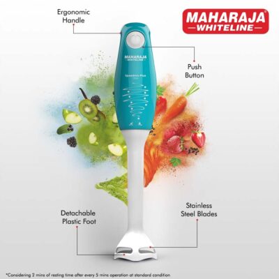 Maharaja Whiteline Speedmix Plus Hand Blender with Stainless Steel Blades | Long Lasting Performance with 175 Watts Motor | Detachable Plastic Foot | 2 Year warranty (Turquoise Blue & White) - Image 4