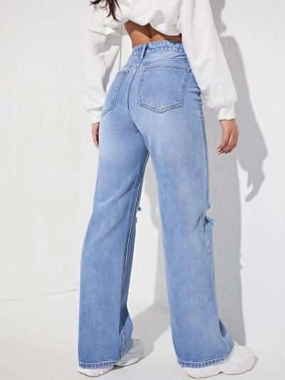 SATPURUSH Women's Regular Solid Mid Rise High Waist Boyfriend Style Wide Leg Bell Bottom Jeans Pant - Image 2