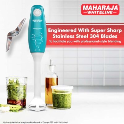 Maharaja Whiteline Speedmix Plus Hand Blender with Stainless Steel Blades | Long Lasting Performance with 175 Watts Motor | Detachable Plastic Foot | 2 Year warranty (Turquoise Blue & White) - Image 3