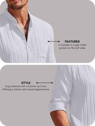 Leriya Fashion Casual Textured Button Down Regular Fit Shirts Long Sleeve Shirt for Men - Image 5