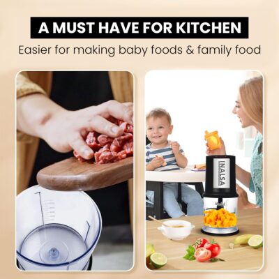 INALSA Electric Chopper for Kitchen with 400 Watts Pure Copper Motor|Chop,Mince,Puree,Dice |Twin Blade Technology|One Touch Operation,1.30mtr Long Power Cord (Black/Silver)- Bullet - Image 8