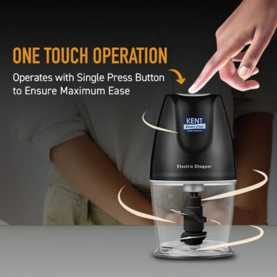 KENT Electric Chopper-B for Kitchen 250 Watt | Chop, Mince, Puree, Whisk, 400 ml Capacity | Stainless Steel Double Chopping Blades | Transparent Chopping Bowl | Anti-Skid | One Touch Operation | Black - Image 4