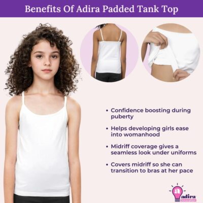 Adira Beginners Cami | Teenagers Cami with Light Flat Padding | Prevents Show of Nipple Buds | Stretchy Cotton for Daily Use at School | Pack of 1 - Image 5
