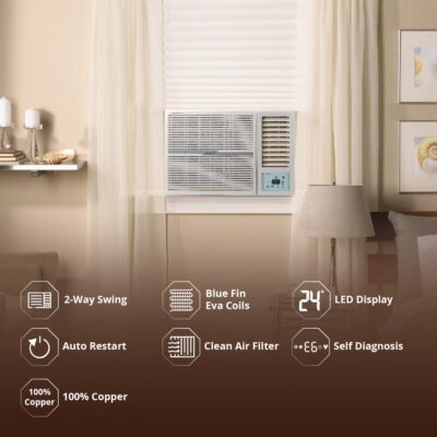Lloyd 1.0 Ton 2 Star Fixed Speed Window AC (Copper, White with Silver Deco Strip, GLW12C2YWSEW) - Image 4