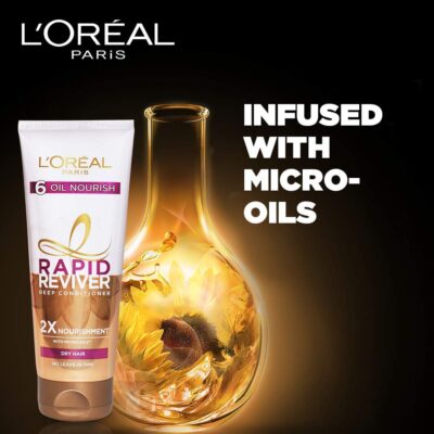 L'Oreal Paris Deep Conditioner, With Micro-Oils, Deeply Nourishes Dry Hair, No-Leave In Time, Rapid Reviver 6 Oil Nourish, 180ml - Image 4