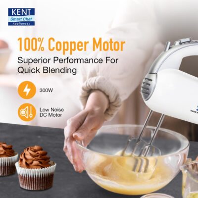 KENT 16051 Hand Blender 300 W | 5 Variable Speed Control | Multiple Beaters & Dough Hooks | Turbo Function, Plastic, 300 Watts - Image 2