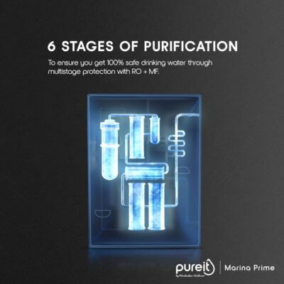 HUL Pureit Marina Prime Mineral RO+MF | 6 stage Purification | 7 Litres Capacity | Up to 45% Water Savings | Suitable for Borewell, Tanker & Muncipal Water | Wall Mountable | Blue & white - Image 4