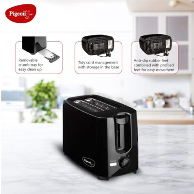 Pigeon 2 Slice Auto Pop up Toaster. A Smart Bread Toaster for Your Home (750 Watt) (Black) - Image 3
